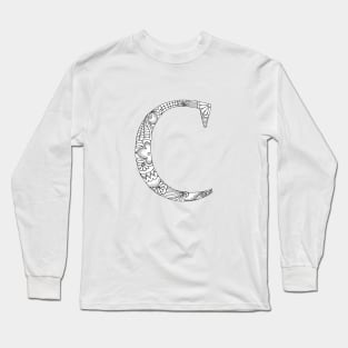 Henna Alphabet C / Henna Letter C - Black Henna Line Art Long Sleeve T-Shirt